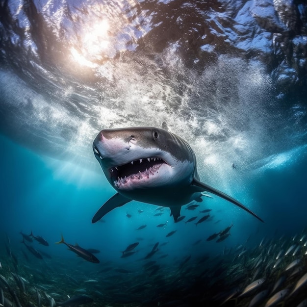 Tiburón bajo el agua Ilustración AI GenerativexA