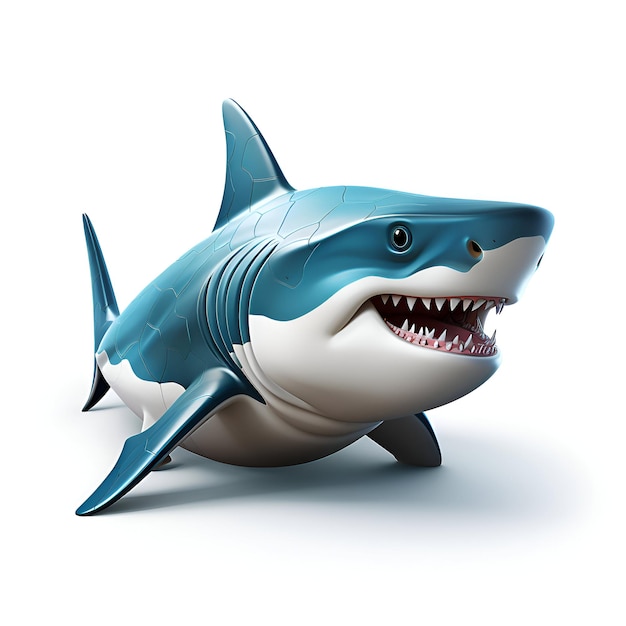 Foto tiburón aislado en fondo blanco con ilustración 3d de la ruta de recorte