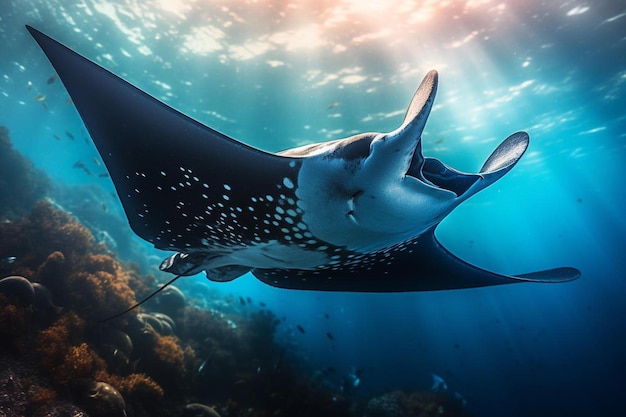 Un tiburón ballena está nadando en el océano.