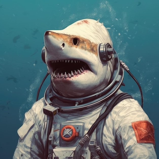 Foto tiburón como astrounot ai generativo