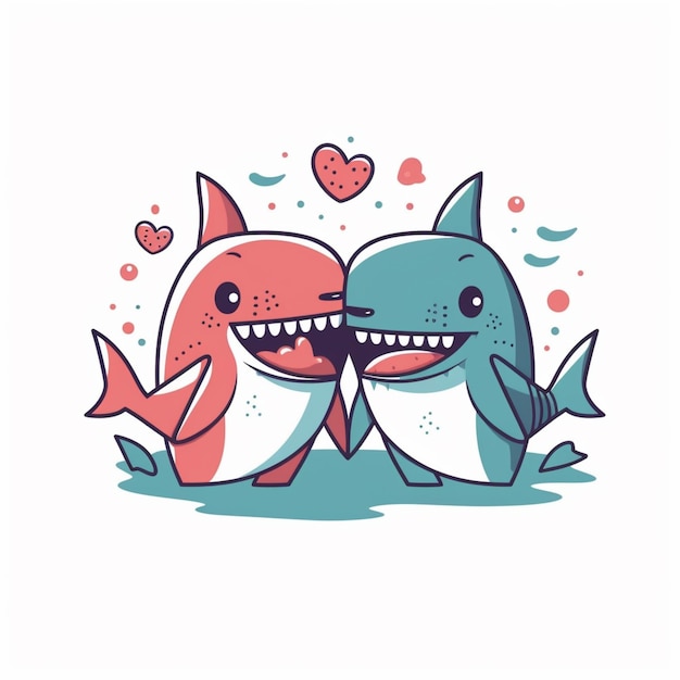 Foto un tiburón de dibujos animados y un tiburón con corazones.