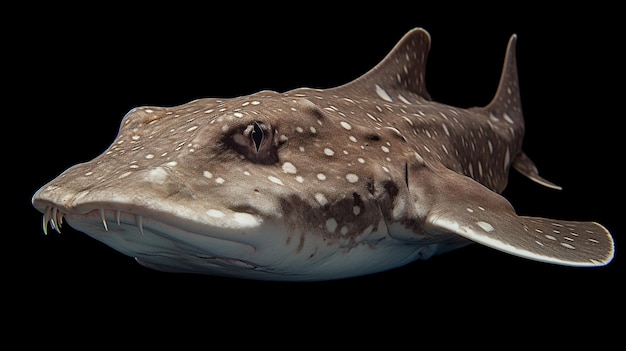 Un tiburón manchado se ve en la oscuridad.