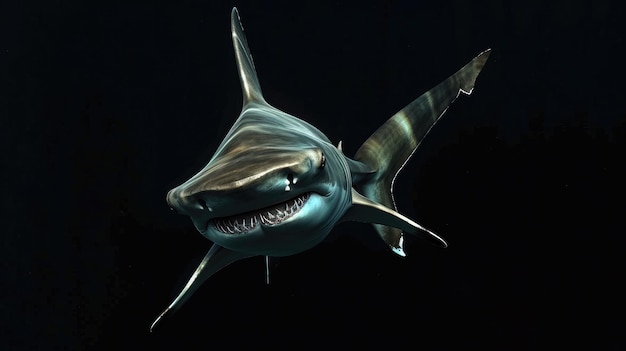 El tiburón martillo en el fondo negro sólido
