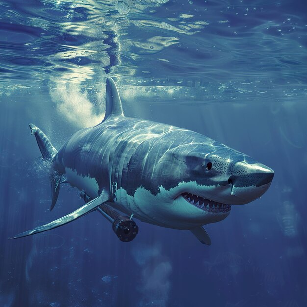 Foto un tiburón nadando en el océano con las palabras tiburón en el fondo