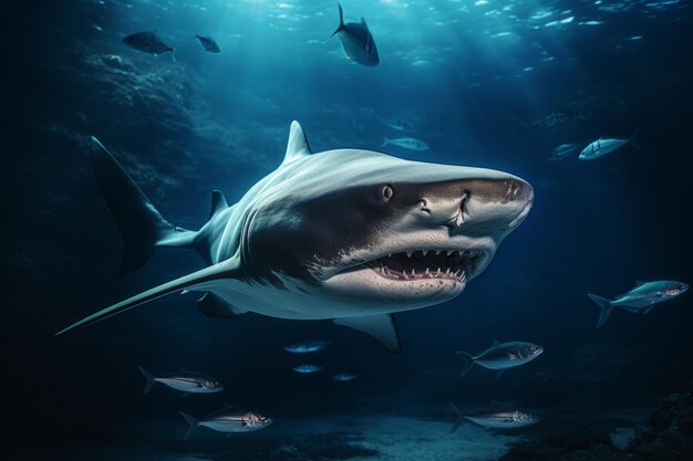 Tiburón nadando en las profundidades del mar hermosa ilustración imagen IA generativa