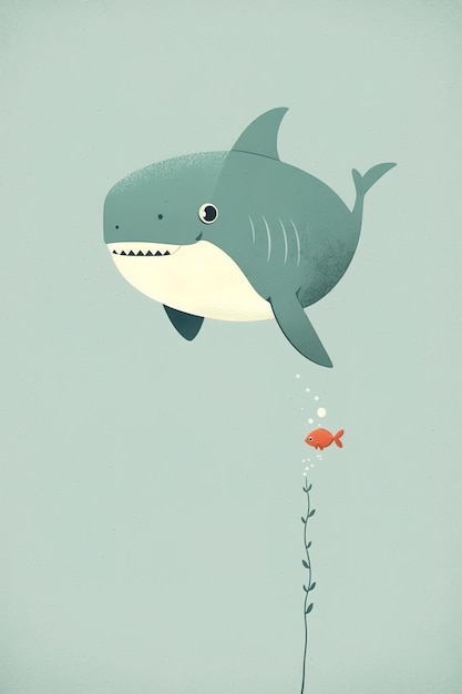 Un tiburón y un pez nadan en el océano.