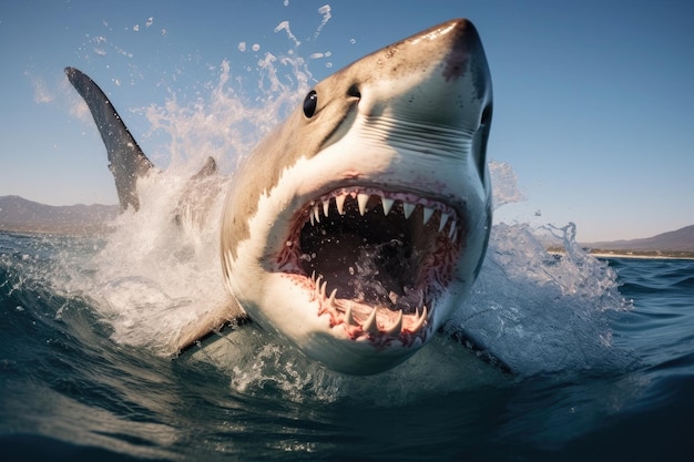 un tiburón saltando fuera del agua