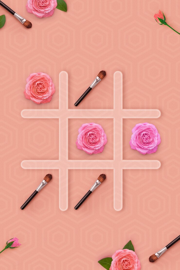 Foto tic tac toe con elementos naturales y productos cosméticos