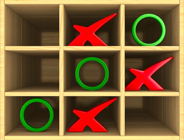 Tic Tac Toe Spiel. 3D-Rendering