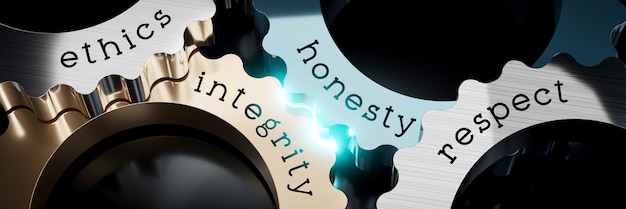Ética honestidad integridad respeto engranajes concepto 3D ilustración