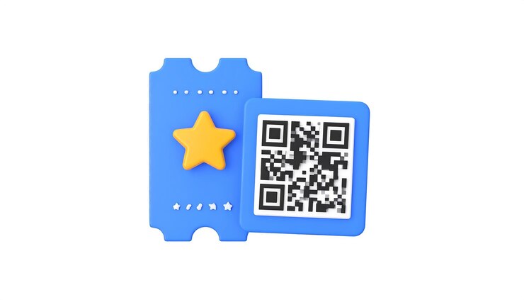 Foto ticket de dibujos animados en 3d con código qr y estrella