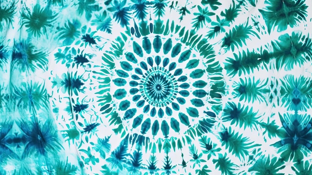 Tie dye shibori patrón de fondo en color verde pavo real audaz y color blanco Textura abstracta de acuarela IA generativa