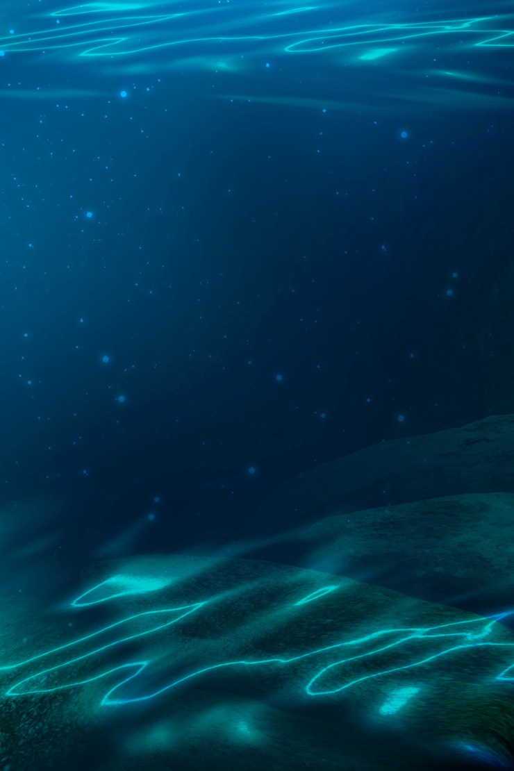 Foto tiefe des meerwassers der meeresboden die sonnenstrahlen durch das wasser. felsen und steine unter wasser seesand 3d illustration