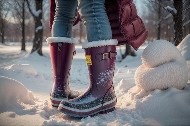 Foto tiefe schneestiefel auf dickem schnee im kalten winter schöne schuhe, um sich warm zu halten