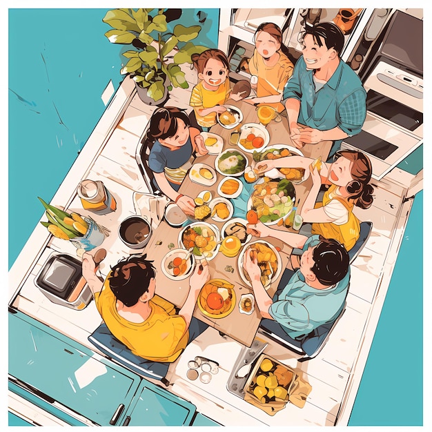 Foto tiempo de comida en familia reunión alegre en el hogar