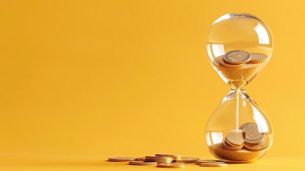Tiempo y dinero Ilustraciones simples de relojes de arena llenos de monedas en varios fondos generaciones de IA