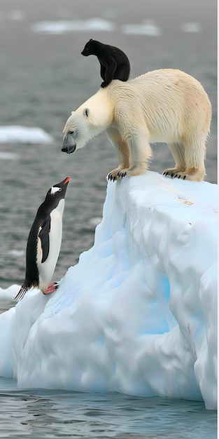 Foto tiempo de juego de los animales del ártico