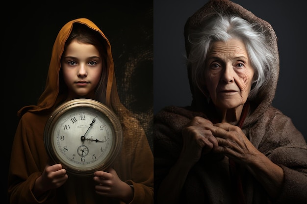 Foto el tiempo rápido corre la vida la belleza femenina senior genera ai