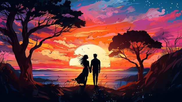 Foto tiempo de relajación romántica para parejas vista del atardecer