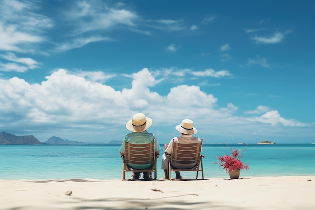 Tiempo para vacaciones y descanso una pareja relajándose en la playa del mar