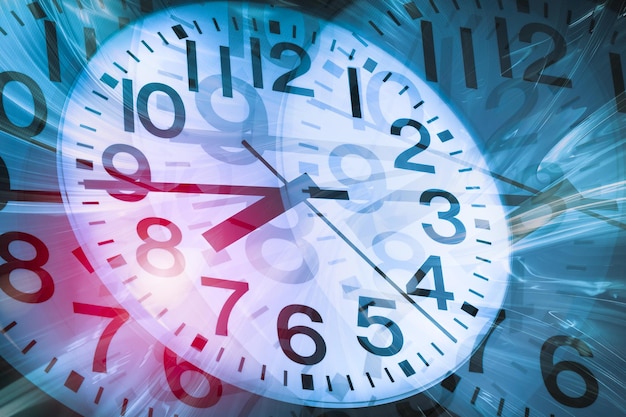 Tiempos de precisión complejos reloj horas de trabajo de negocios en movimiento Apilado espacio de tiempo de múltiples dimensiones concepto de arte gráfico