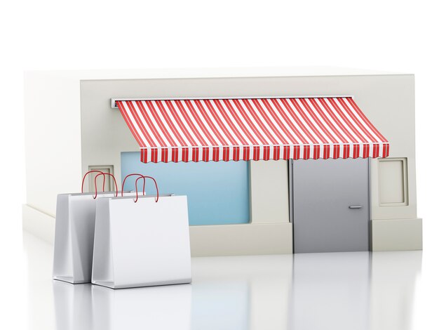 Foto tienda 3d con bolsas de compras.