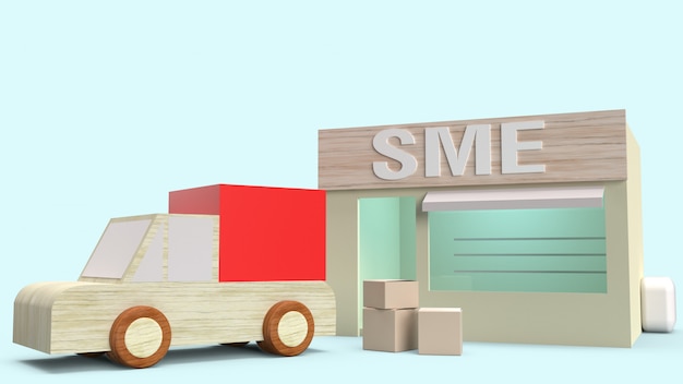 Tienda y caja para transportar representación 3D para el concepto de sme.