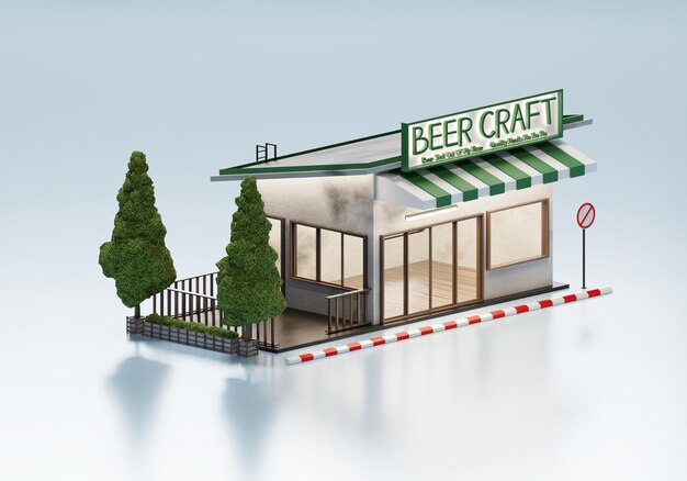 Foto tienda de cerveza de renderizado 3d en fondo exterior isométrico