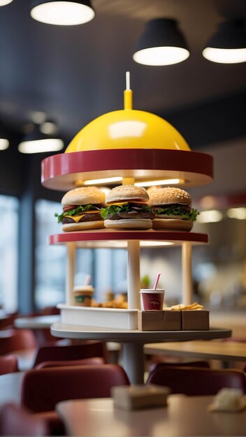 Tienda de comida rápida Diorama Hombre comiendo hamburguesa patatas fritas Restaurante interior Microfotografía en miniatura