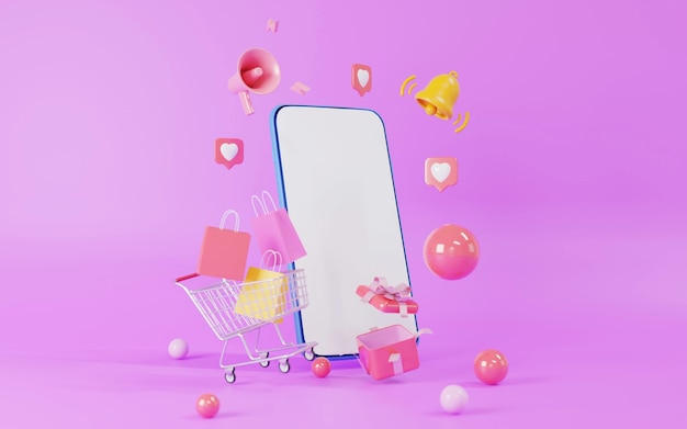 Tienda de compras en línea con concepto de negocio en línea de teléfono inteligente y caja de regalo