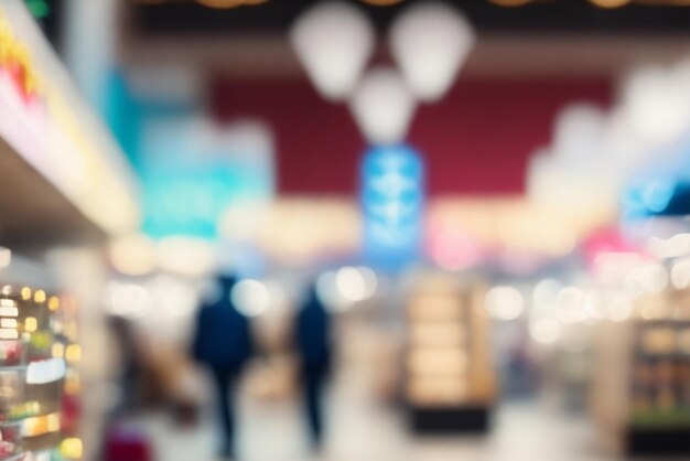 Tienda de computadoras en un fondo de Bokeh de un centro comercial con luces borrosas