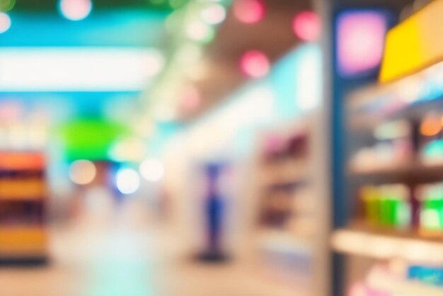 Foto tienda de computadoras en un fondo de bokeh de un centro comercial con luces borrosas