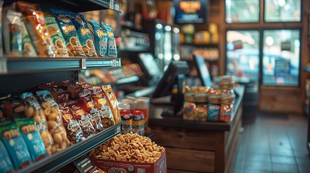 Foto una tienda con una exhibición de cereales y una caja de cereales