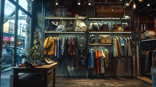una tienda con una exhibición de ropa y un letrero que dice "no camines en ella"