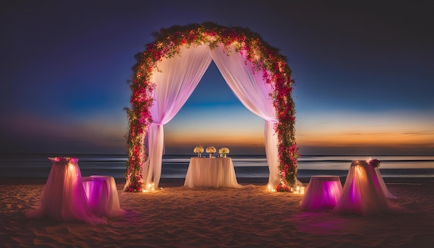 una tienda con flores en ella está decorada con luces y flores