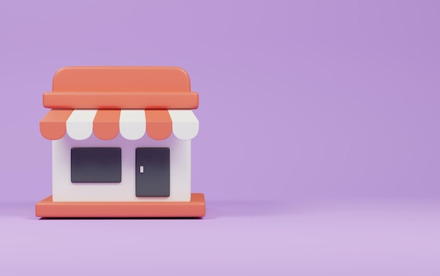 tienda en fondo púrpura Compras en línea concepto ilustración de renderización 3d