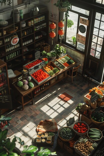 Foto tienda de frutas y verduras