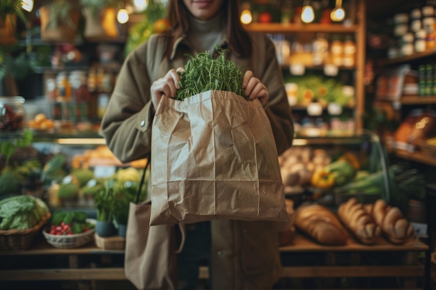 Foto tienda gourmet ecológica que saluda a los clientes con sabrosos suministros de alimentos frescos decoraciones para el hogar ecológicas