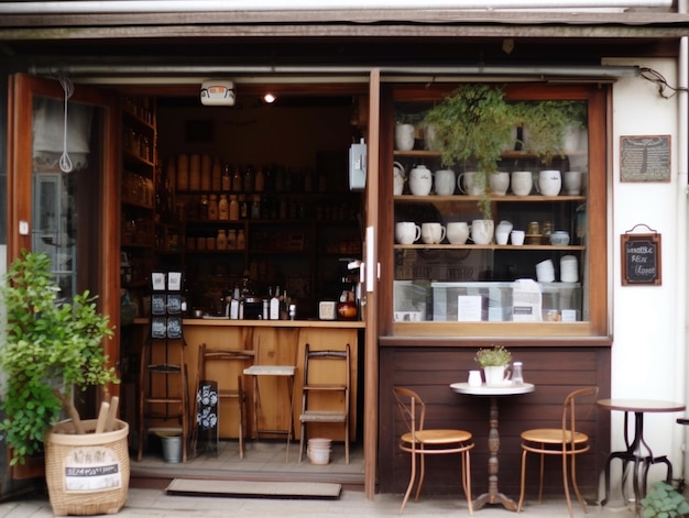 Una tienda con un gran escaparate que dice "café".