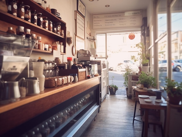 Una tienda con un letrero que dice "cafetería".