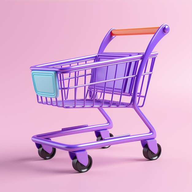 Foto tienda en línea con carrito de compras con fondo púrpura y rosa