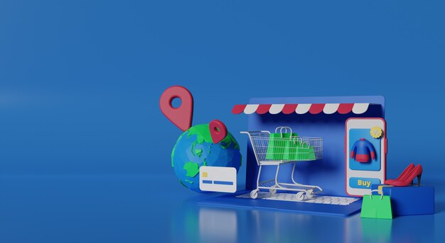 Tienda móvil de renderizado 3D para compras en línea.