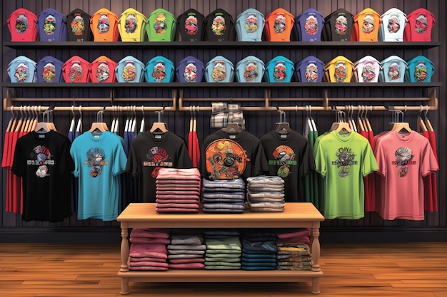 Foto una tienda que exhibe una variedad de mercancías y ropa de colores perfecta para cualquier ocasión