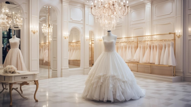 Una tienda que vende vestidos de novia un lugar glamuroso donde las novias vienen antes de la boda