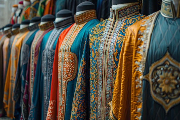 Una tienda de ropa musulmana tradicional en el mercado La ropa está colgada en colgadores