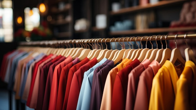 Tienda de ropa tienda de ropa en suspensión en la boutique de la tienda moderna