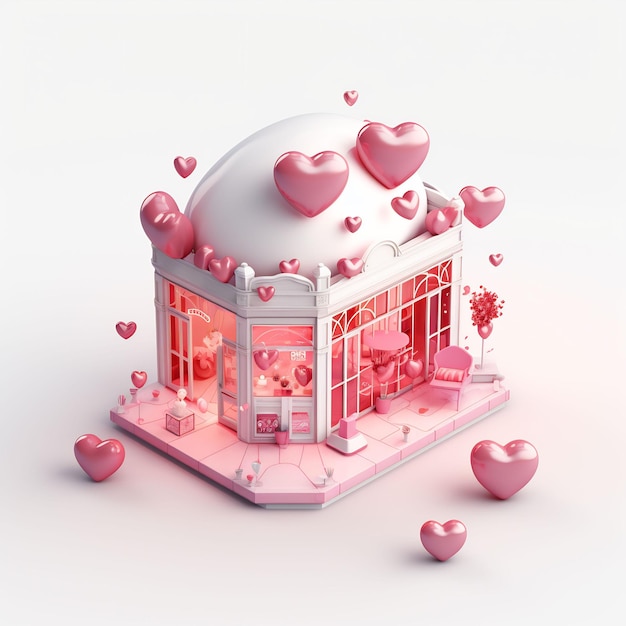 una tienda rosa con corazones en la parte superior y las palabras " corazón " en el frente.