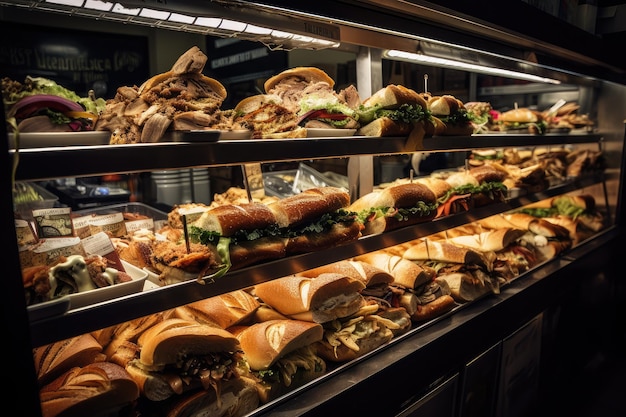 Tienda de sándwiches con una variedad de sándwiches únicos, desde tradicionales hasta extravagantes.