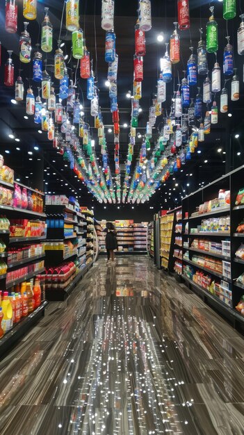 Foto una tienda con un techo que tiene muchas botellas de cerveza en él