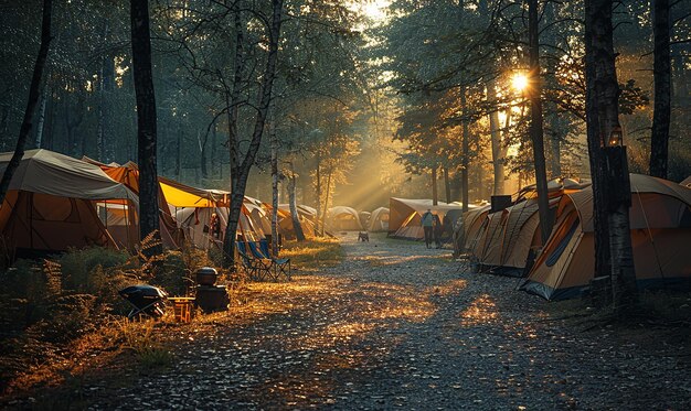 Las tiendas de campamento del bosque encantado en medio de la naturaleza